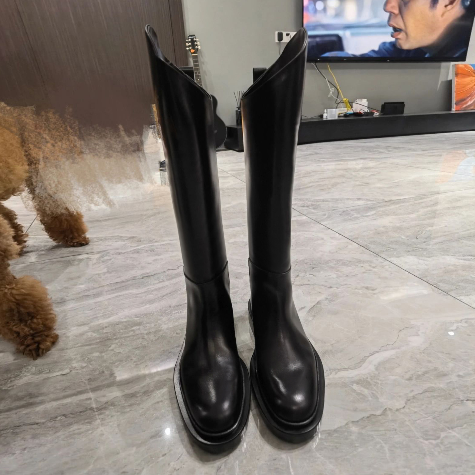 斜口显腿瘦厚底长筒靴子女