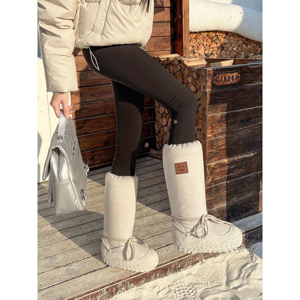 加厚防水厚底笑脸长筒太空棉鞋