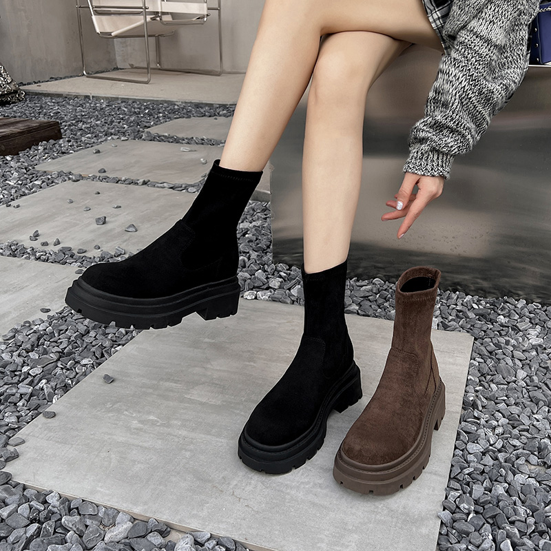 粗跟短靴增高弹力靴袜子瘦瘦靴