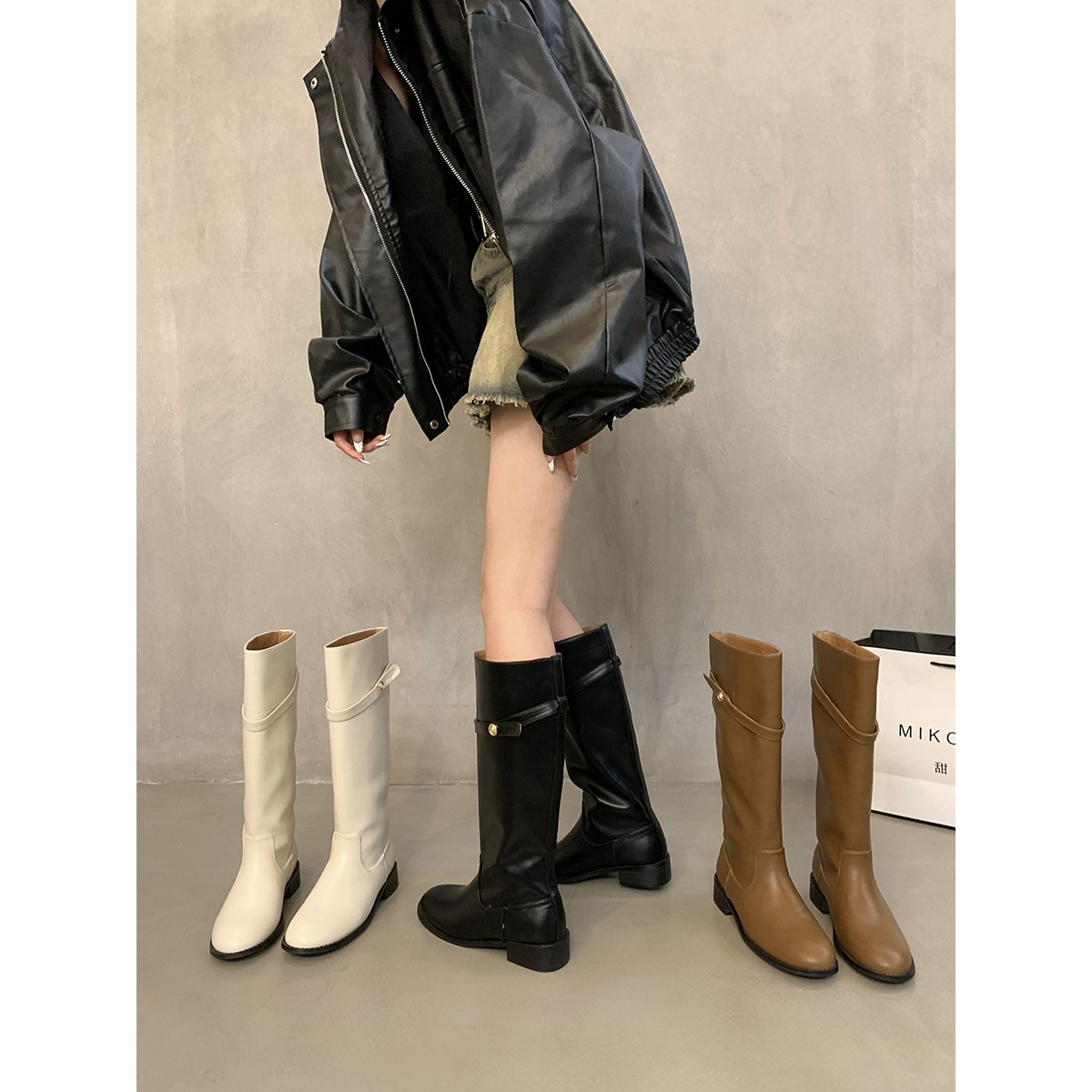 粗跟高筒旅游穿搭时尚骑士靴