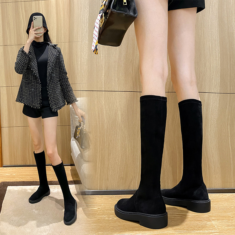 不过膝新款马丁厚底高筒春秋单靴