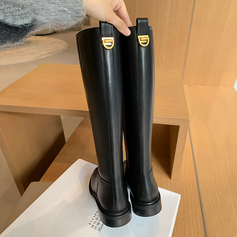 侧拉链平底长靴高筒靴骑士靴