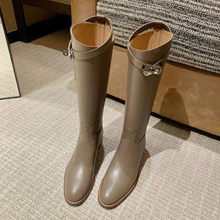 显瘦版 洋气皮带扣长靴子女长筒靴后拉链骑士靴高筒靴冬 2025新款
