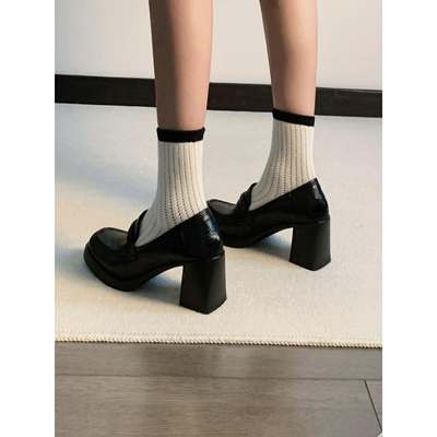 女一脚蹬单鞋高跟乐福鞋玛丽珍鞋