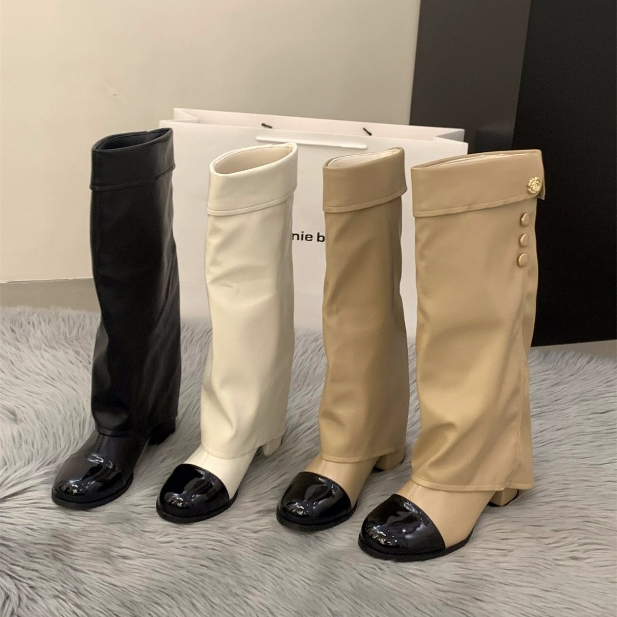 高跟拼接法式小香风长筒长靴女鞋2026秋冬季白色裤管堆堆骑士靴子,女鞋,时装靴,淘宝优惠券,粉丝福利购,淘宝优惠卷