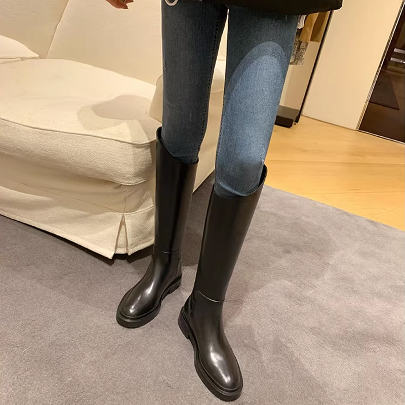 2026秋冬新款不过膝V口长靴女皮带扣高筒骑士靴厚底长筒靴西部靴,女鞋,骑士靴,淘宝优惠券,粉丝福利购,淘宝优惠卷