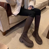 显瘦长筒靴子女2025春秋季 新款 厚底弹力瘦瘦靴不过膝高筒靴骑士靴