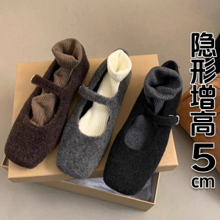 单鞋 一字带内增高复古玛丽珍毛毛鞋 乐福鞋 外穿豆豆鞋 女 2025春秋季
