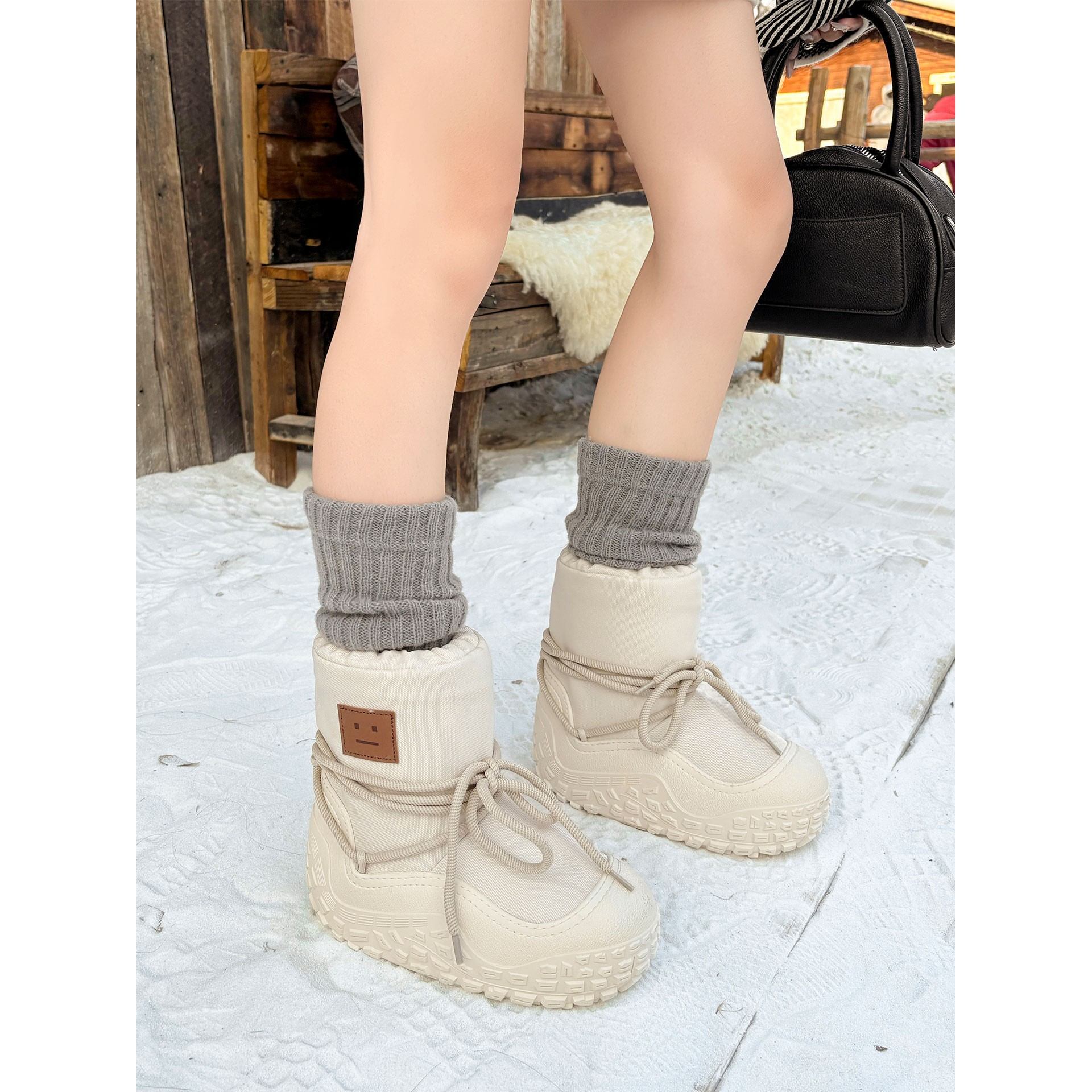 防水厚底笑脸长筒棉鞋短靴