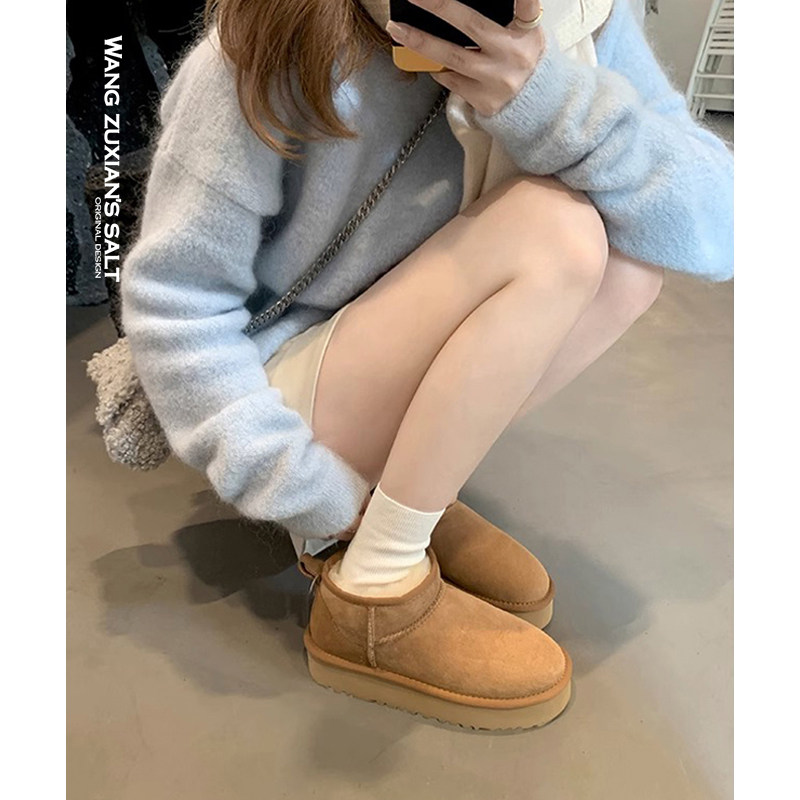 加厚皮毛一体短筒外穿保暖棉鞋女