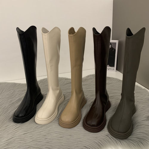 不过膝V口马丁靴女鞋子长筒骑