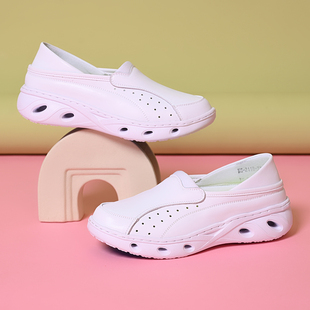 尚姿蝶2025白色镂空透气护士鞋女平底软底防滑不累脚舒适工作鞋单