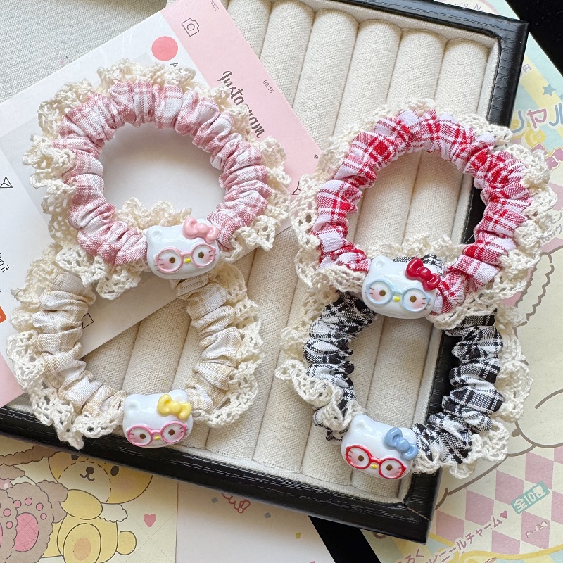 甜美眼镜KT猫蕾丝发圈