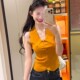 复古橘色polo领无袖 气质翻领背心上衣 显瘦短款 针织T恤女夏季 修身