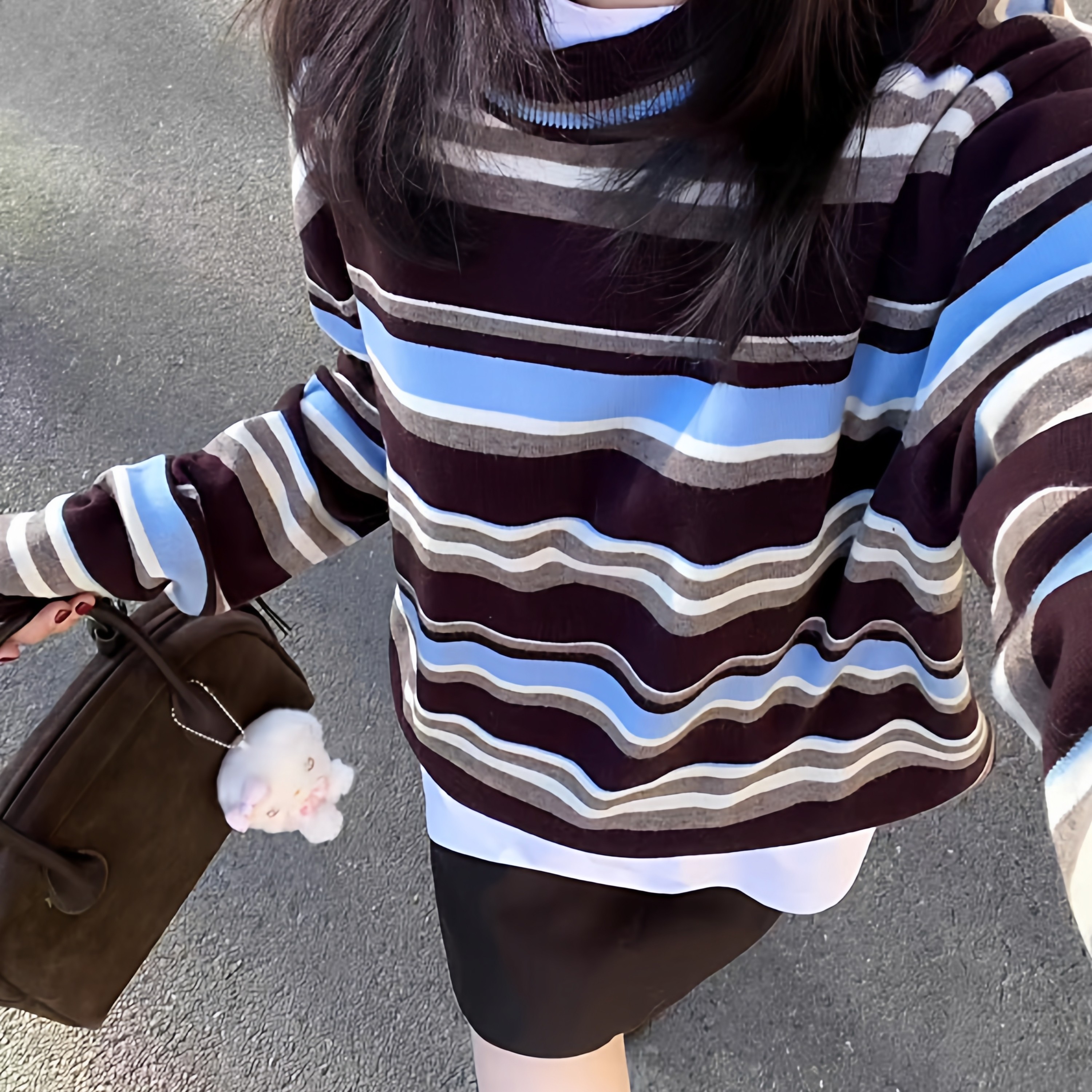 韩系奶fufu撞色条纹针织衫毛衣