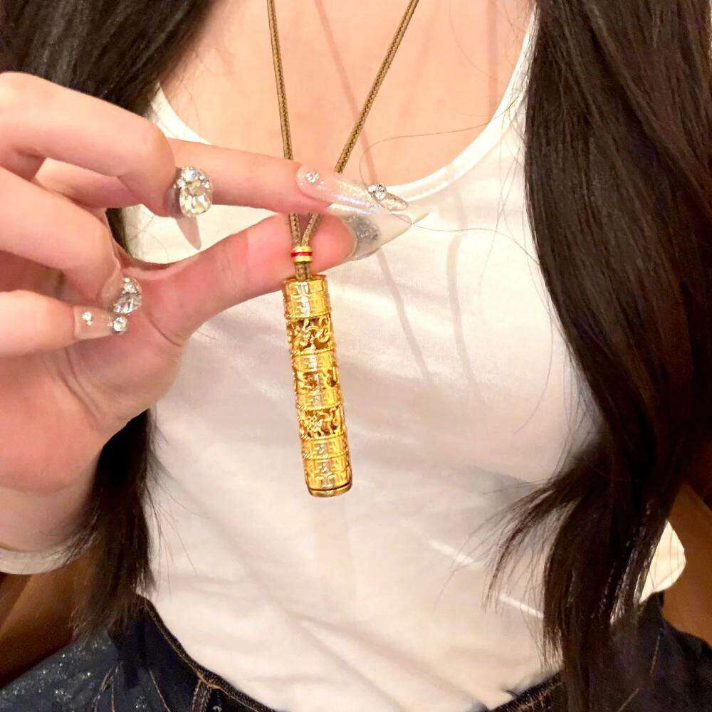 新中式毛衣链八宝随身筒金佛项链吊坠男女情侣藏式本命佛像黄金色