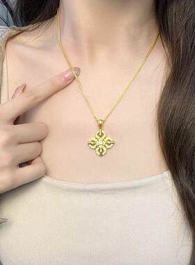 黄金色十字金刚杵项链满钻镶嵌