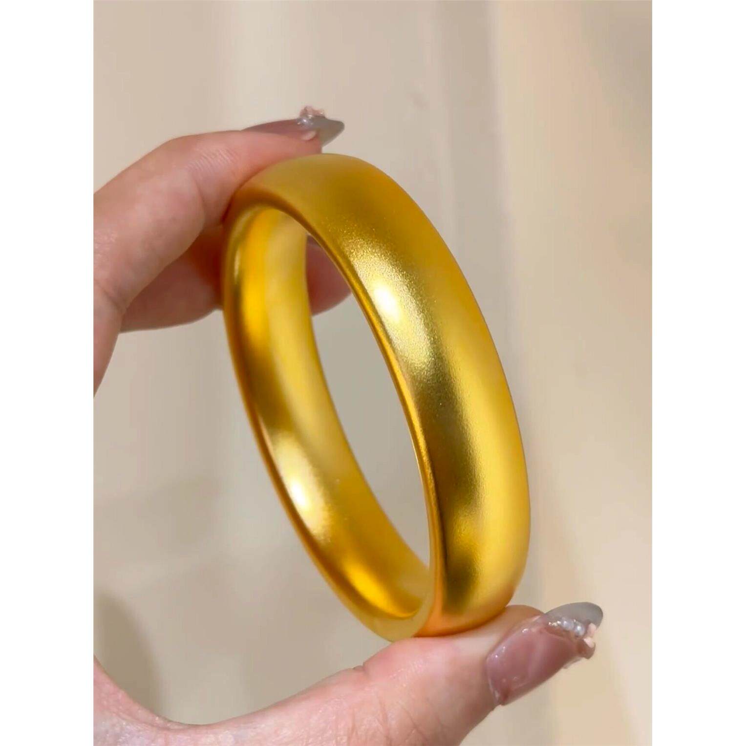 金店同款古法黄金色宽版泥鳅背手镯磨砂简约手环轮胎素圈镯子实心