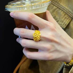 【花团锦簇】黄金色立体繁花戒指女款覆古花朵开 口小雏菊花束戒