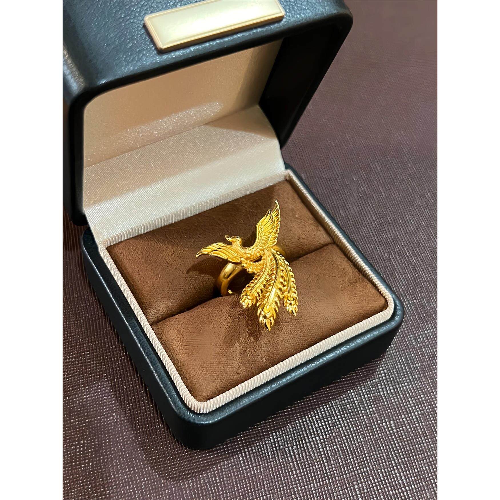 新款婚嫁古法黄金色凤凰戒指女款开口可调节结婚婚礼凤凰戒子指环