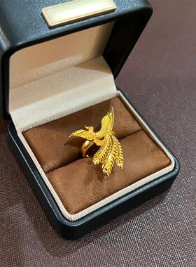 新款婚嫁古法黄金色凤凰戒指指环