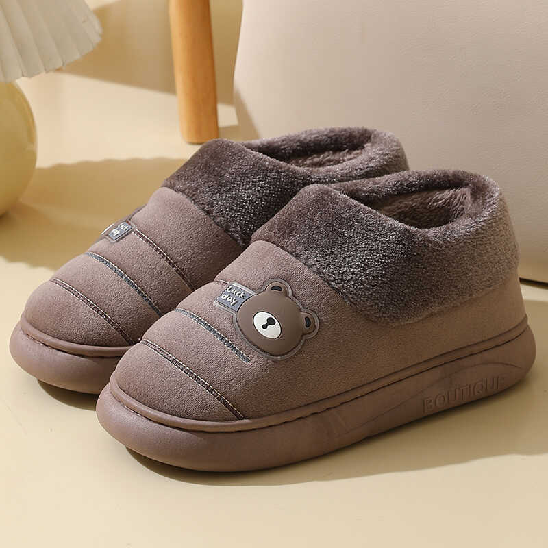 居家居毛毛绒包跟室内情侣棉拖鞋