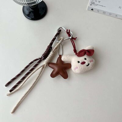 可爱毛绒小熊挂件miu系爱心扣手绳卡通包包挂件挂饰车钥匙扣装饰