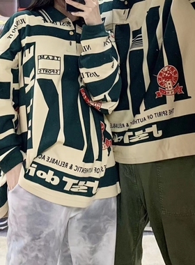 大卫N钩联名CPFM 字母logo印花撞色宽松百搭polo衫男女同款OS长袖