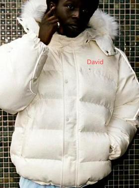 天花板大卫の联名Jo系列week7 puffer刺绣抽绳软毛领羽绒服情侣款