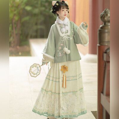 曹州成人兔绒绒汉服女明制合领刺绣披袄立领琵琶袖马面裙拜年服