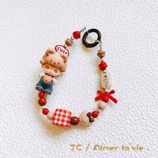 【改娃】泡泡玛特抱抱小熊奶爸dimoo手机链挂件治愈手工DIY包配饰