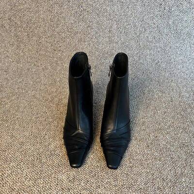 rubywu【猫跟法式小方头】真皮气质短靴女细跟高跟优雅百搭及踝靴