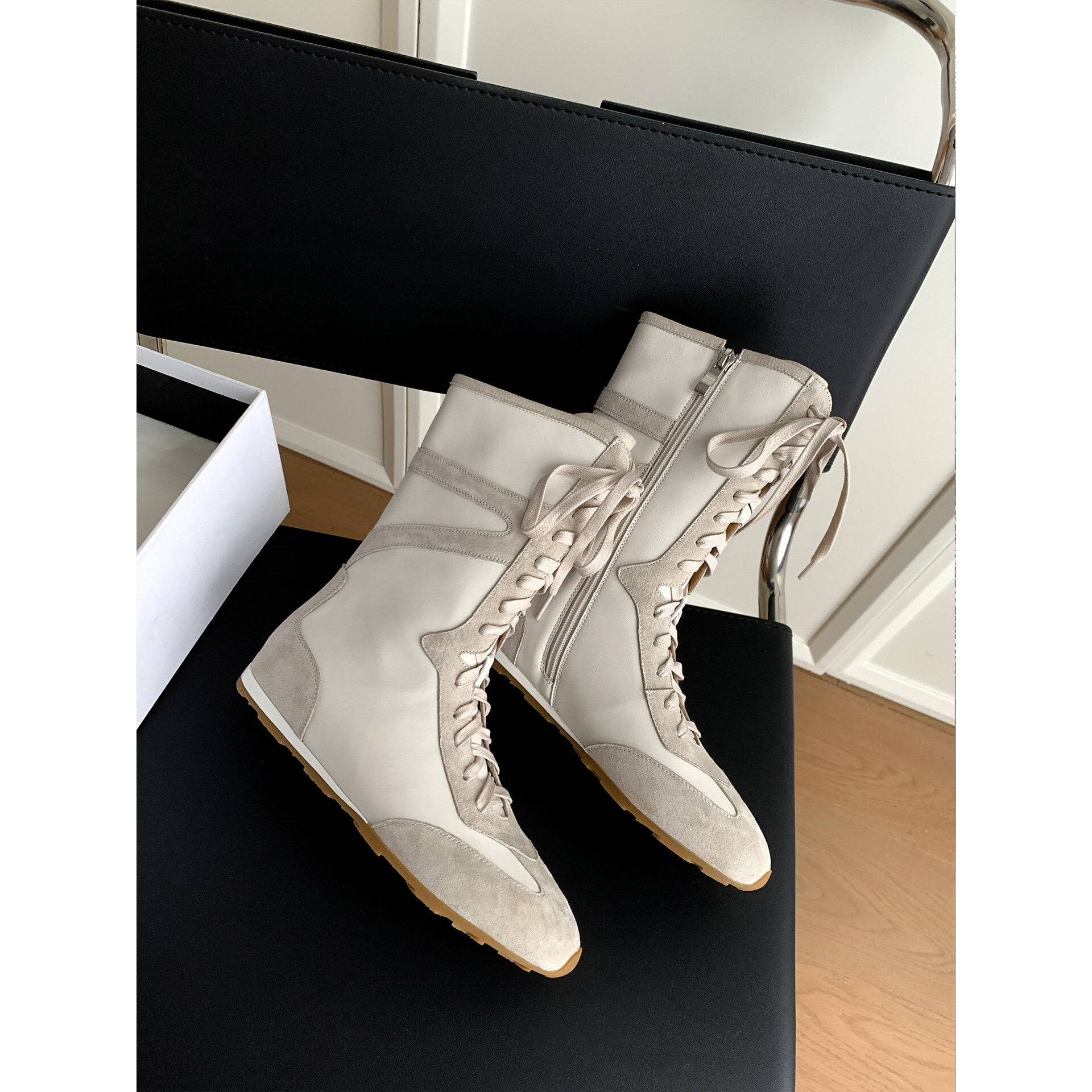 新款绑带马丁靴女内增高短靴高帮德训靴拳击靴新疆草原靴子