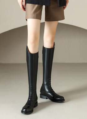2025秋冬新款长靴马靴马术靴长筒靴子女不过膝真皮铆钉高筒骑行靴