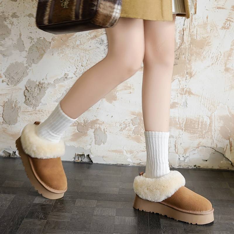 2025新款厚底雪地靴女款冬季加绒加厚皮毛一体保暖棉鞋粉色毛毛鞋