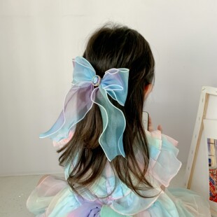 女宝宝蝴蝶结发夹儿童发饰品飘带仙女公主发卡后脑勺披肩女孩配饰