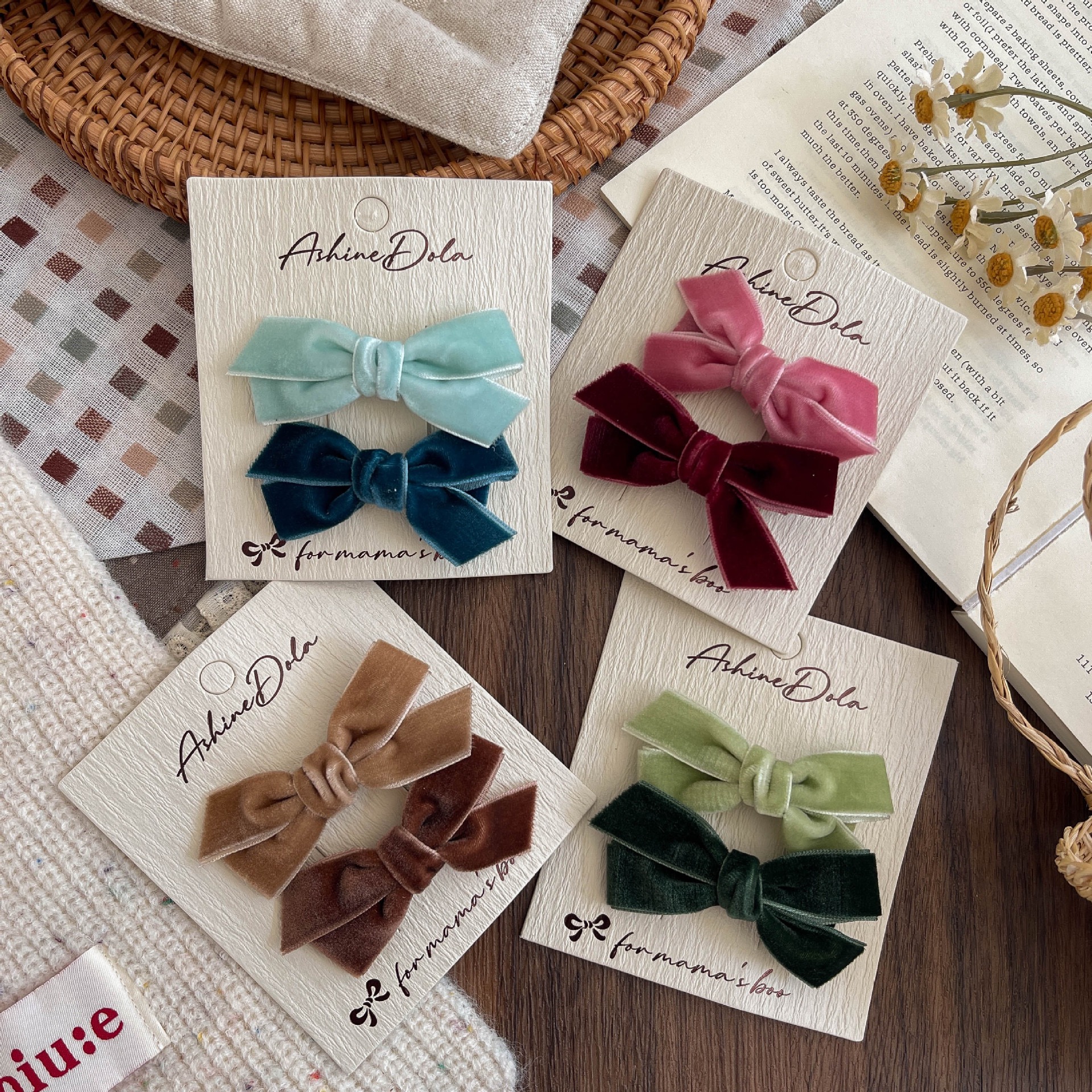 秋冬新款儿童发饰丝绒蝴蝶结发夹女孩边夹森系配饰女童发卡