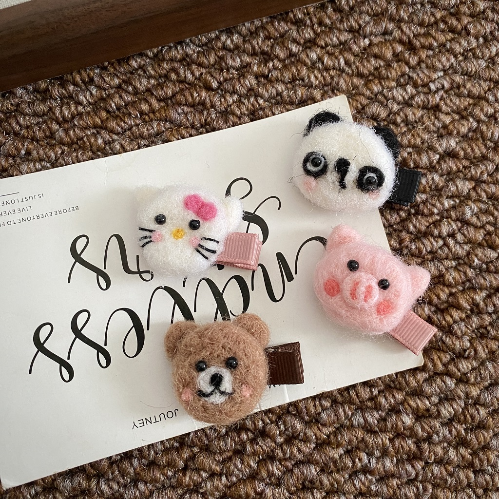 手工羊毛毡发夹婴幼儿小号包布发夹全包鸭嘴夹小猪熊猫咪安全发卡