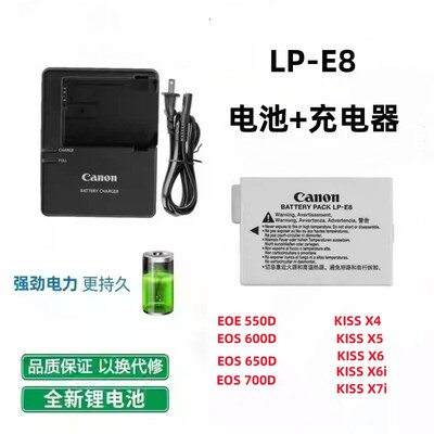 适用佳能EOS 700D 650D 600D 550D LP-E8单反相机电池+充电器lpe8
