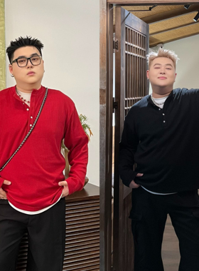 阿胖胖 高级感百搭打底衫大码红色男宽松休闲百搭长袖上衣