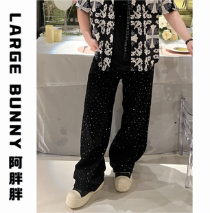 阿胖胖 大码满钻时尚百搭男直筒牛仔裤潮流韩版显瘦长裤