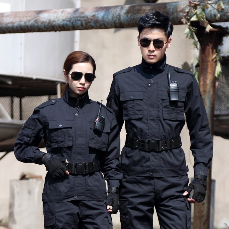 春秋黑色长袖保安作训服套装男女安保物业执勤工作服特种训练服装