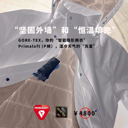 【百搭单品】A12125户外运动保暖冲锋衣P棉服GTX休闲风衣外套