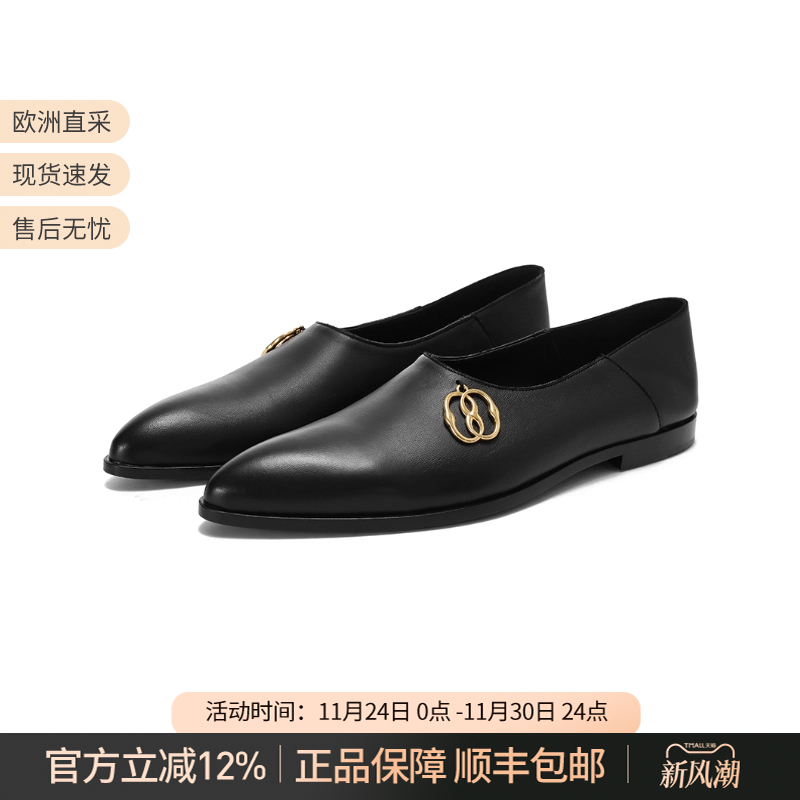 巴利可踩脚乐福鞋平底鞋皮鞋单鞋