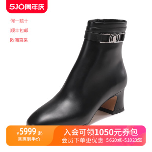 菲拉格慕Ferragamo秋冬女士VARA链饰高跟粗跟靴子短靴踝靴0753957