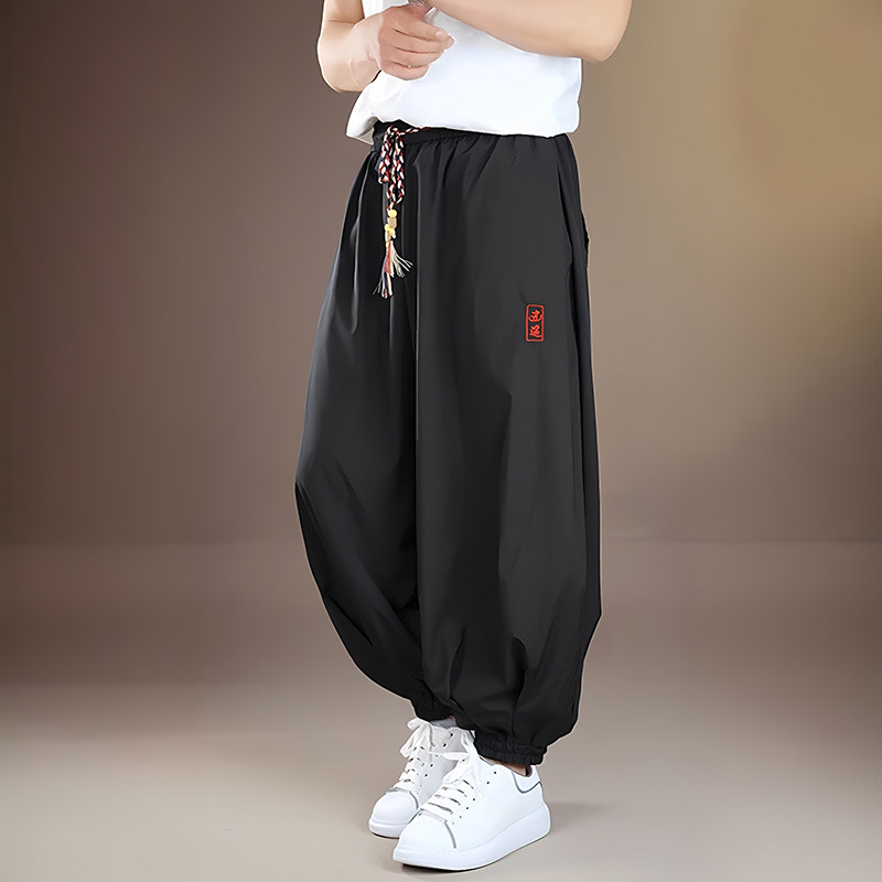 新中式冰丝束脚裤男中国风大码裤图片
