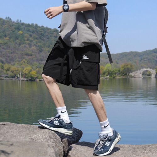 夏季机能工装凉感冰丝短裤男多口袋刺绣字母速干散热特大码五分裤