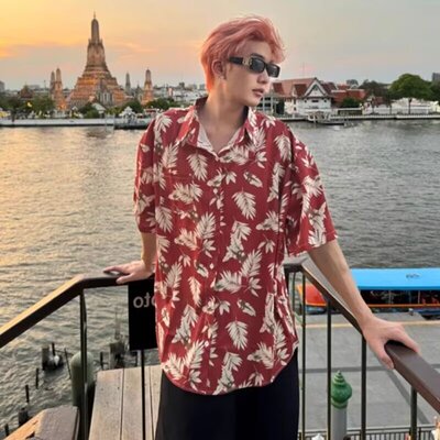 夏威夷度假风冰丝古巴领大码衬衫