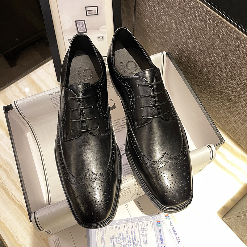 CW德比鞋男鞋真皮正装商务休闲英伦雕花布洛克镂空结婚新郎鞋厚底