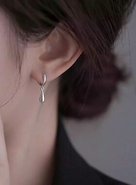925银针水滴耳扣简约个性几何圆圈耳环气质小众冷淡风高级感耳坠